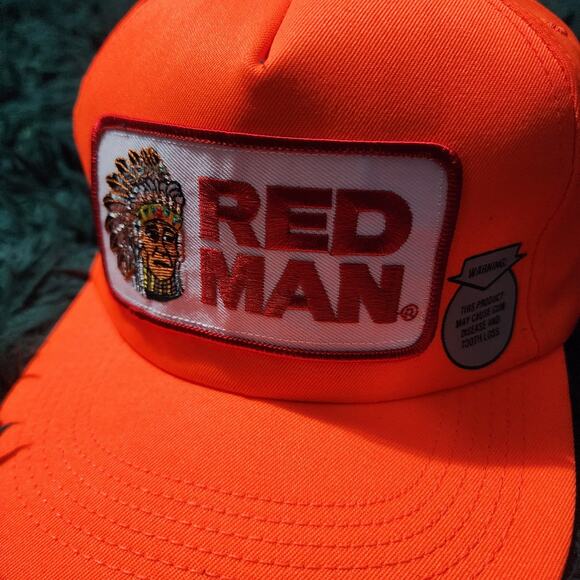 Vintage Red Man Chewing Tobacco Blaze Orange Snapback Trucker Hat USA Made - Picture 1 of 6